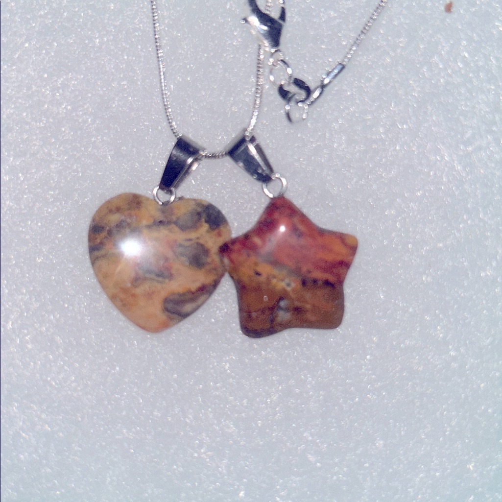 Boho Hippie Agate Heart And Star Sterling Silver Neckl